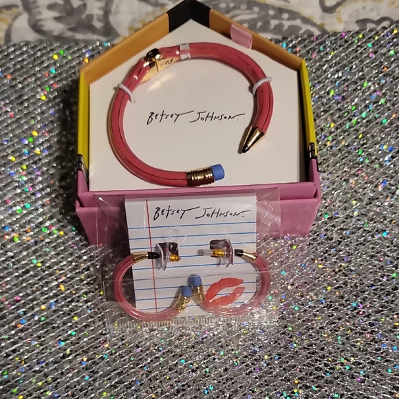 Betsey Johnson Pink Pencil Bracelet and Earring Set - Picture 1 of 6